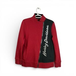 Harley Davidson Womens Moto Style Asymmetrical Zip  Jacket Red Black Logo Size M